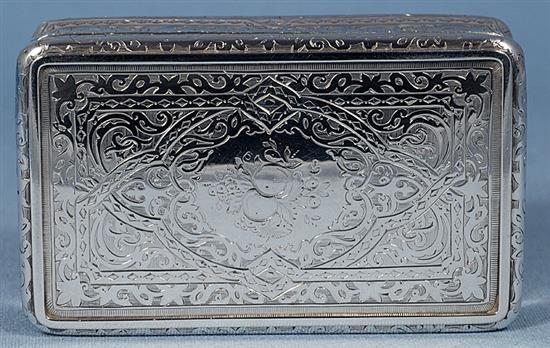 A large Victorian silver table snuff box, by Thomas Johnson I, Length128mm, Weight: 10oz/312grms.